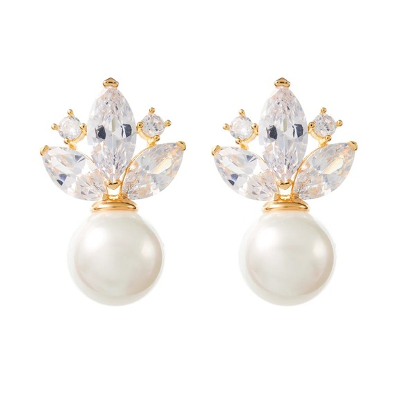 AMELIE GEORGE HARPER CONTEMPORARY BRIDAL EARRINGS WITH FLOATING PEARLS - GOLD - Picture 2 of 5